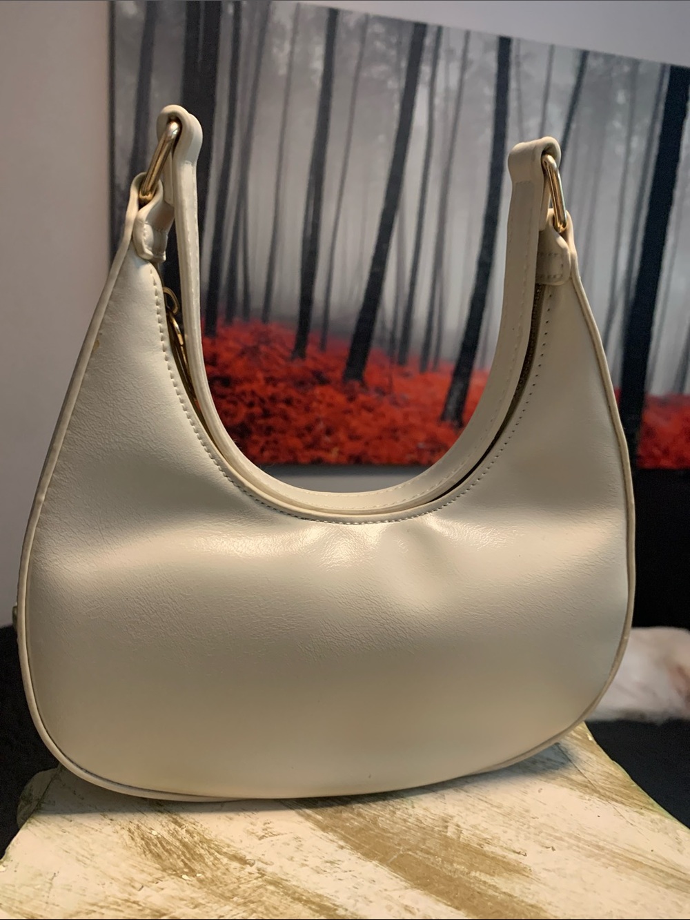 Call It Spring Cream Crescent Shoulder Bag with Gold Hardware